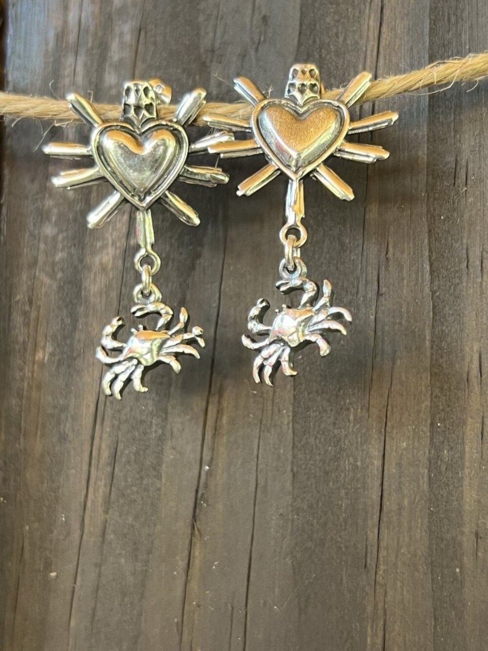 Handcrafted Sterling Silver 925 Crab Heart Dangle Earrings